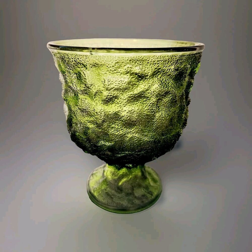 Vintage E.O. Brody Co Green Crinkle Glass Pedestal Compote/Vase